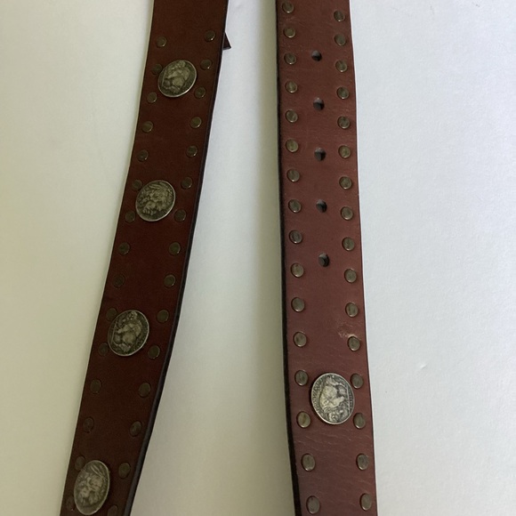 Trafalgar Belt Mens 38 Brown Buffalo Nickels Grommets Leather Western Cowboy - Picture 9 of 12